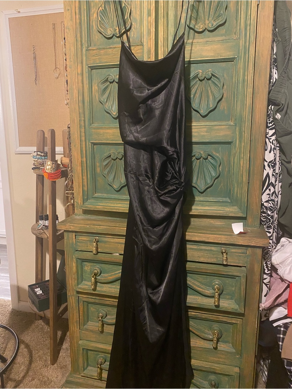 Cinderella Black Satin Maxi Slip Dress